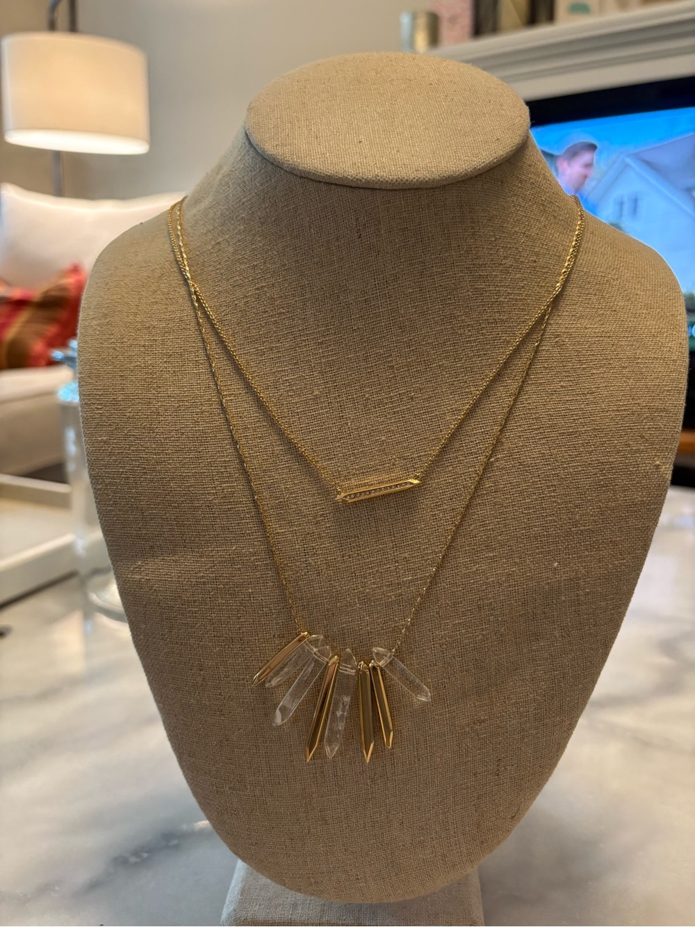Stella & Dot Gold Layered Crystal Spike Necklace - Clear/Gold